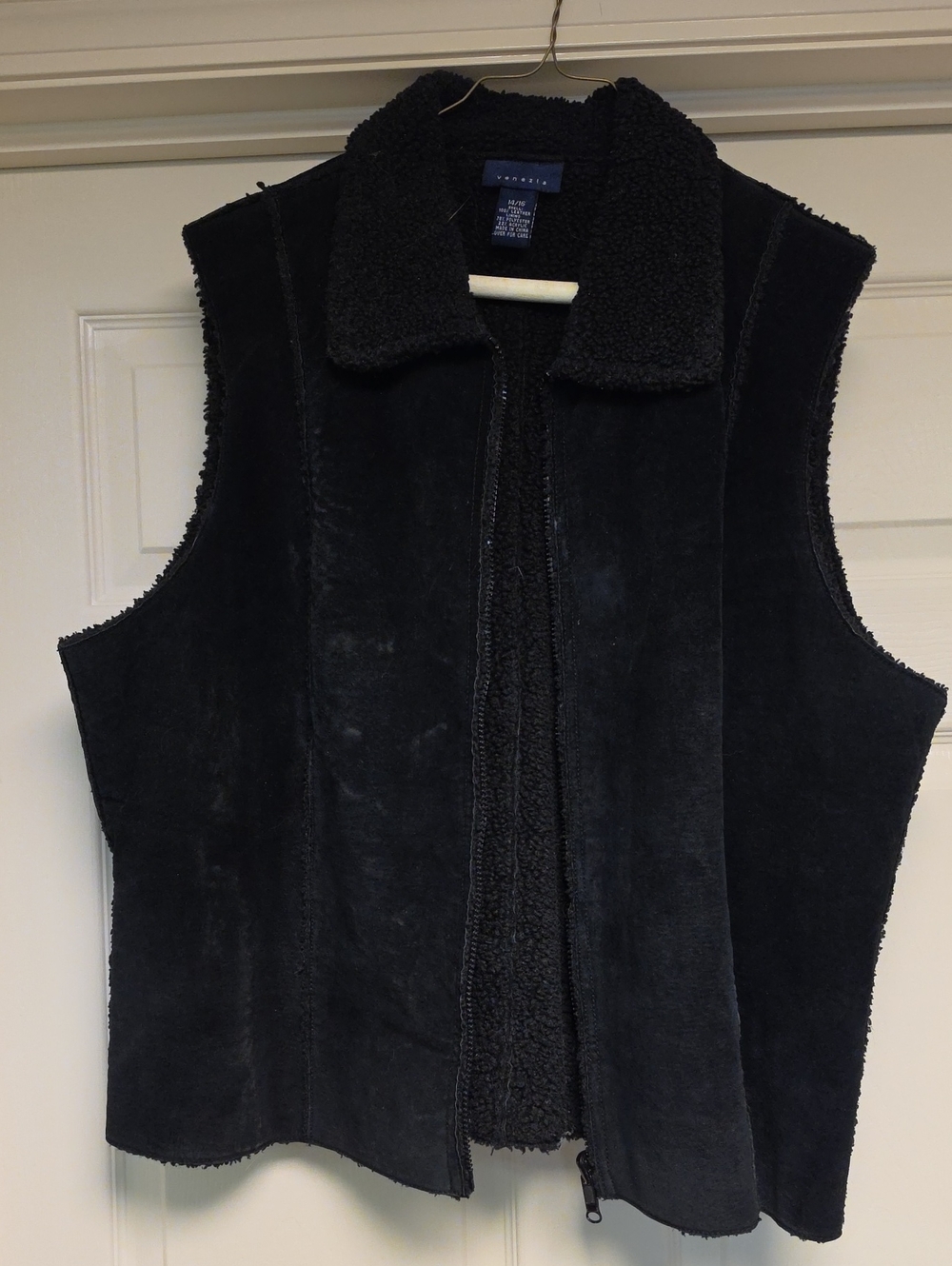 Venezia Black Sherpa-Lined Suede Vest